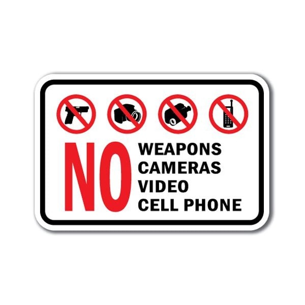 Safety Sign, 12 in Height, Aluminum, Security - No Weapons